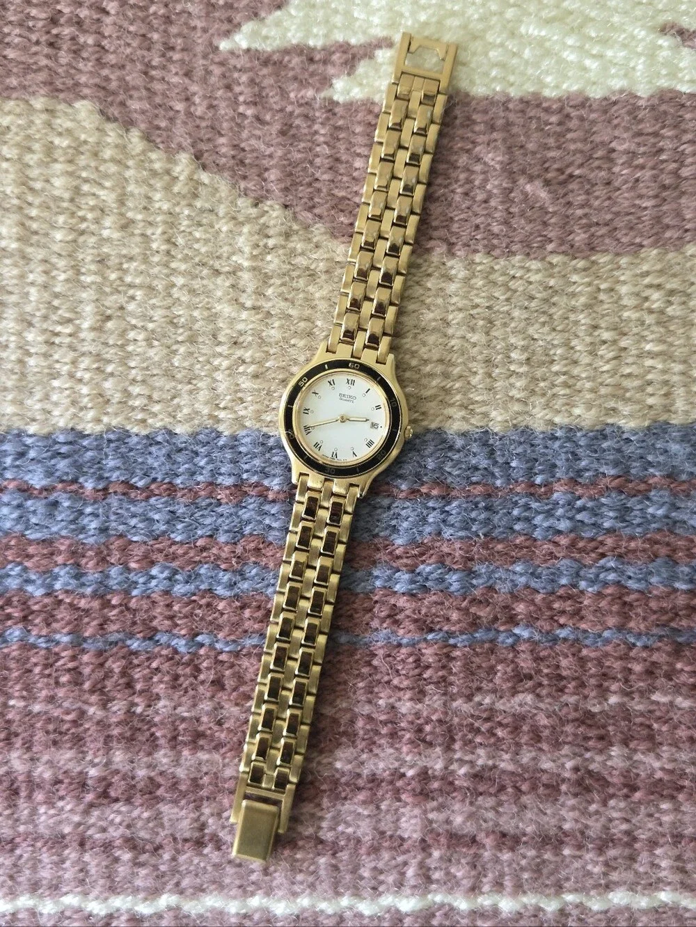 Vintage Seiko Gold Tone Quartz Dress Watch Women’s 27mm 7N89-6A19 New Battery